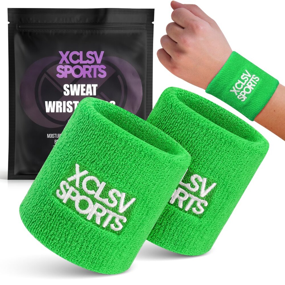 Green Terry Cloth Sweat-Wicking Sports Wrist Bands